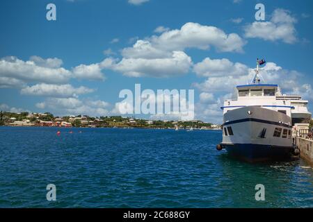 Blue and White Ferry Boat in Bermuda Stock Photo