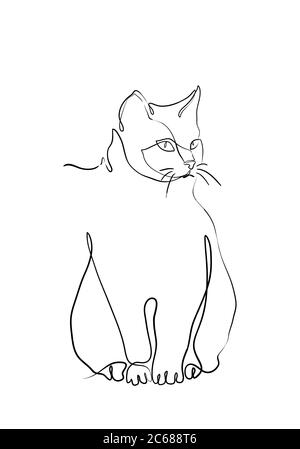 One line drawing of the cat in modern minimalistic style, Single line ...