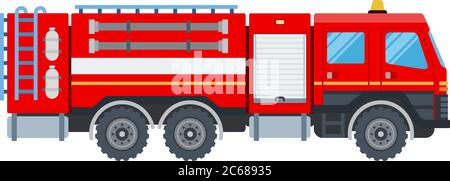 Fire engine vector flat design isolated object on white background. Stock Vector