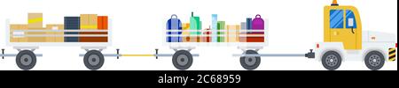 Baggage tractor at the airport vector flat design isolated object on white background. Stock Vector