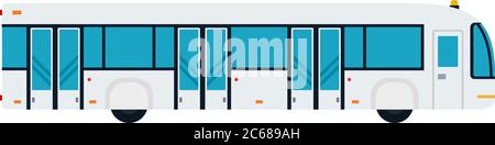 Bus to ferry passengers to the aircraft vector flat material design object. Isolated illustration on white background. Stock Vector