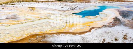 High angle view of Doublet pool, Upper Geyser Basin, Yellowstone National Park, Wyoming, USA Stock Photo