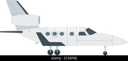 Turbine aircraft with the tail vector flat material design isolated object on white background. Stock Vector