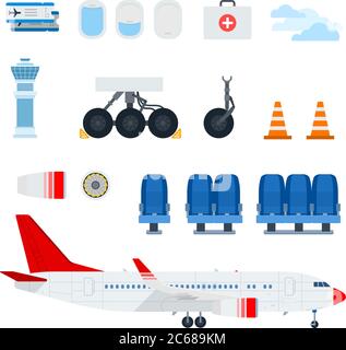Aircraft Components and plane vector flat material design set. C Stock Vector