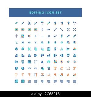 vector of collection editing tool software icons set with flat color style design Stock Vector