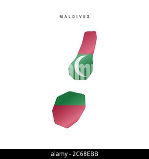 Detailed waving flag map of Maldives. Vector map with masked flag. Stock Vector