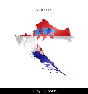 Detailed waving flag map of Croatia. Vector map with masked flag. Stock Vector