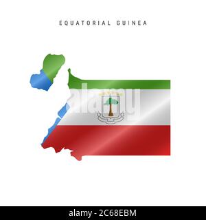 Detailed waving flag map of Equatorial Guinea. Vector map with masked flag. Stock Vector