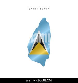 Detailed waving flag map of Saint Lucia. Vector map with masked flag. Stock Vector