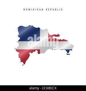 Detailed waving flag map of Dominican Republic. Vector map with masked flag. Stock Vector