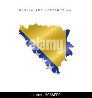 Detailed waving flag map of Bosnia and Herzegovina. Vector map with masked flag. Stock Vector