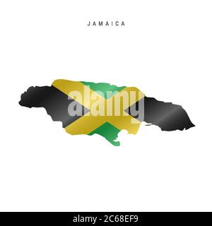 Detailed waving flag map of Jamaica. Vector map with masked flag. Stock Vector