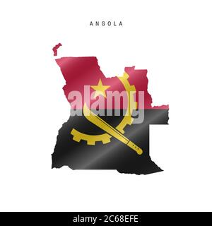 Detailed waving flag map of Angola. Vector map with masked flag. Stock Vector