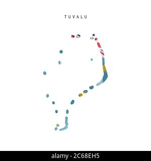 Detailed waving flag map of Tuvalu. Vector map with masked flag. Stock Vector