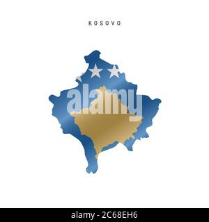 Detailed waving flag map of Kosovo. Vector map with masked flag. Stock Vector