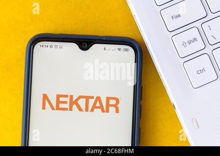 In this photo illustration, the Nektar Therapeutics logo is seen ...