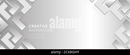 Modern rectangular block pattern on white gray banner background border design with copy space Stock Vector