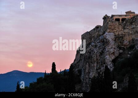 Acropolis at dusk in Athens, Greece Stock Photo