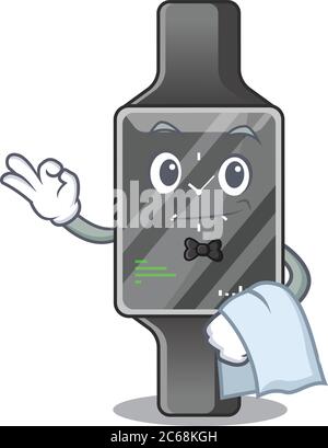 A Caricature design style of smart watch as a waiter with a white napkin Stock Vector