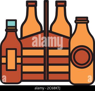 fresh beers bottles drinks in basket vector illustration design Stock Vector