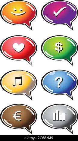Vector speech bubbles with interesting icons. Stock Vector