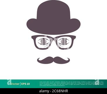 Retro Mustache, Eyeglasses and Hat Icon Vector Logo Template Illustration Design. Editable Vector EPS 10. Stock Vector