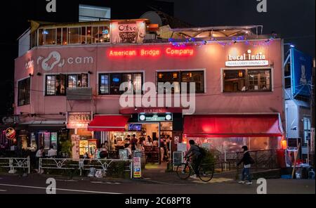 Colorful western styled bar In Ebisu, Tokyo, Japan at night. Stock Photo