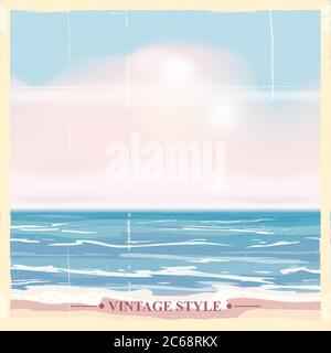 Vintage seaside summer view poster. Seascape, vector background, illustrations Stock Vector