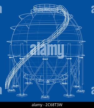 Spherical gas tank outline. 3D illustration Stock Photo