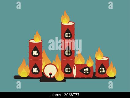 Burning oil barrel. Oil industry crisis concept. Vector illustration Stock Vector
