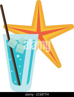 starfish sea animal summer with ice drink vector illustration design Stock Vector