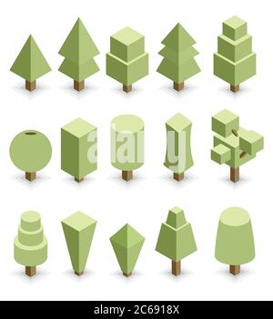 trees set. 3d isometric vector Stock Vector