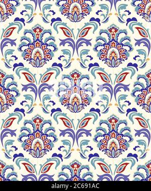 Vintage seamless damask pattern. Hand drawn floral background. Wallpaper in Victorian style. Islam, Arabic, Indian, Ottoman motif. Vector illustration Stock Vector