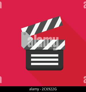 Vector flat clapboard icon with long shadow Stock Vector
