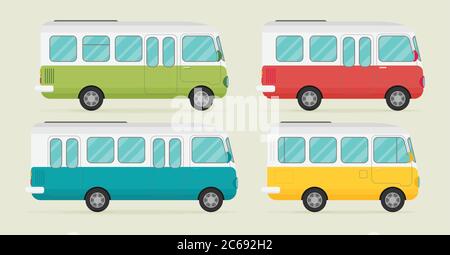 Set of retro bus. Flat vector. Stock Vector