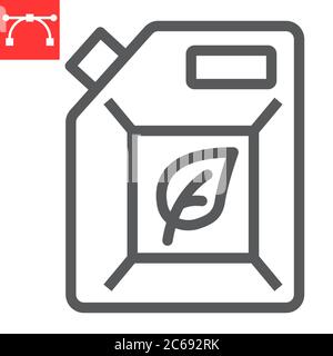 Biofuel line icon, oil and ecology, jerrycan sign vector graphics, editable stroke linear icon, eps 10. Stock Vector