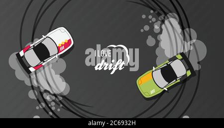 Top view of a drifting cars Stock Vector