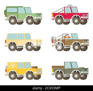 Off road car set isolated on white background. Flat vector illustration Stock Vector
