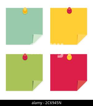 Flat design of colorful pinned sticky notes. infographics elements isolated on white background. Stock Vector