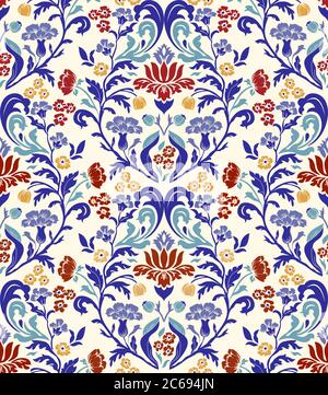 Vintage seamless damask pattern. Hand drawn floral background. Wallpaper in Victorian style. Islam, Arabic, Indian, Ottoman motif. Vector illustration Stock Vector