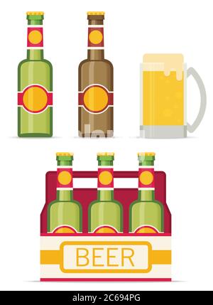 Beer set  isolated on white background. Flat style icon. Vector illustration. Stock Vector