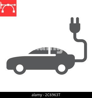 Electric car glyph icon, energy and ecology, electrical transport sign vector graphics, editable stroke solid icon, eps 10. Stock Vector