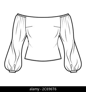 Off-the-shoulder top technical fashion illustration with close fit ...