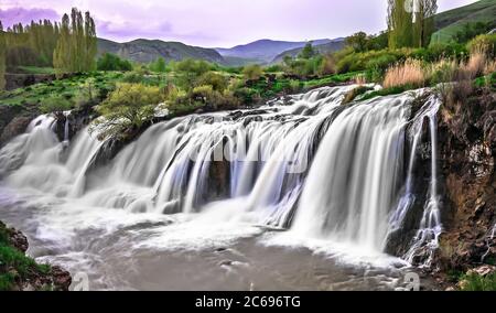 Van, Turkey - 21 May 2011: Muradiye waterfalls (Eastern Anatolia). Motion blur effect. Stock Photo