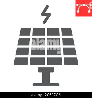 Solar panel glyph icon, energy and ecology, sun solar panel sign vector graphics, editable stroke solid icon, eps 10. Stock Vector