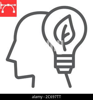 Think Green line icon, nature and ecology, green thinking sign vector graphics, editable stroke linear icon, eps 10. Stock Vector