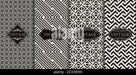 Set of seamless art deco patterns. Vector illustration vintage design. Collection of abstract seamless geometric patterns. Black and white backgrounds Stock Vector