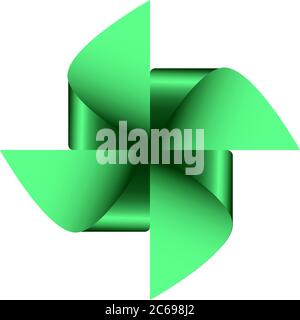 Four Sided Geometric Polygon Transformation. Symbolic Icon Template. Rainbow Pinwheel in Green Color Stock Vector