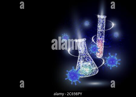 Virology research lab vector poster. Virus epidemic illustration. Coronavirus respiratory disease vaccine. Corona virus pathogen germ background Stock Vector