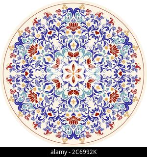Floral hand drawn Mandala. Turkish motif. Round colorful floral ornament in traditional Oriental pattern. Isolated decorative element. Stock Vector